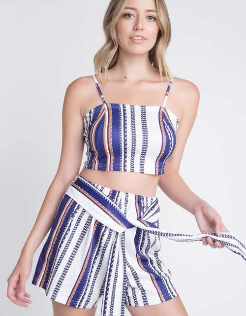 Load image into Gallery viewer, Women&#39;s Unique Stripe Printed 2pc Set with Tie
