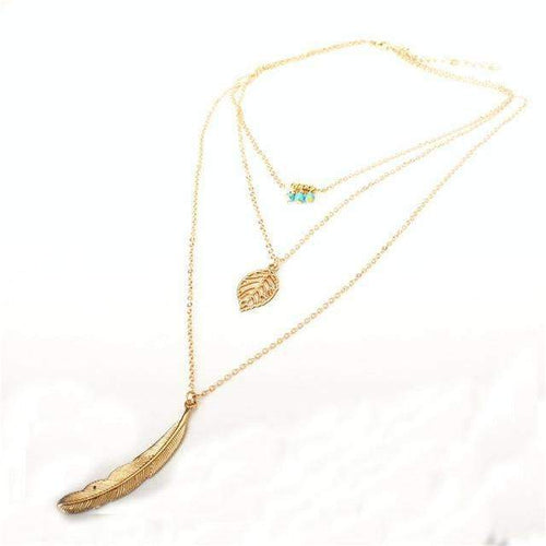 Load image into Gallery viewer, Turquoise Leaf Feather Multi Layer Necklace

