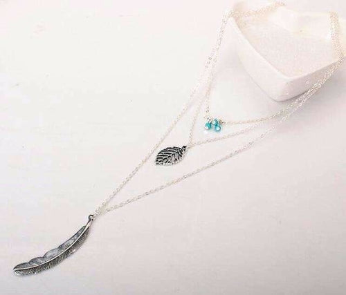 Load image into Gallery viewer, Turquoise Leaf Feather Multi Layer Necklace
